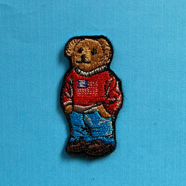 American Flag Red Sweater Bear Embroidered Iron-On Patch